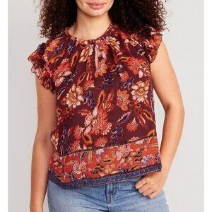 NEW Old Navy Womens Plus 3X Ruffle Trim Smocked Floral Top Sleeveless Blouse